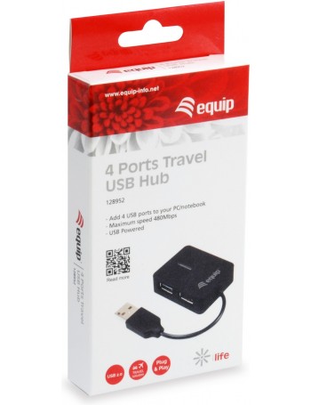 Equip 128952 hub de interface USB 2.0 480 Mbit s Preto