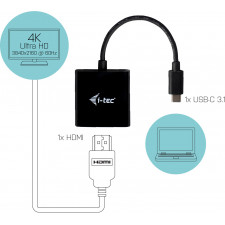 i-tec C31HDMI60HZP adaptador de cabo de vídeo 0,15 m USB Type-C HDMI Preto, Turquesa