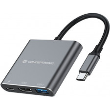 Conceptronic DONN18G base & duplicador de portas Com fios USB 3.2 Gen 1 (3.1 Gen 1) Type-C Cinzento