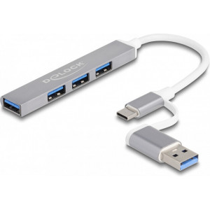 DeLOCK 64214 hub de interface USB 3.2 Gen 1 (3.1 Gen 1) Type-A + Type-C 5000 Mbit s Prateado