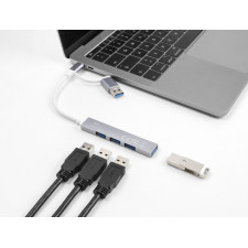 DeLOCK 64214 hub de interface USB 3.2 Gen 1 (3.1 Gen 1) Type-A + Type-C 5000 Mbit s Prateado