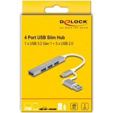 DeLOCK 64214 hub de interface USB 3.2 Gen 1 (3.1 Gen 1) Type-A + Type-C 5000 Mbit s Prateado