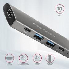 Axagon HMC-5G2 base & duplicador de portas USB 3.2 Gen 2 (3.1 Gen 2) Type-C Cinzento