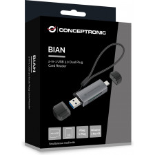 Conceptronic BIAN05G leitor de cartões USB 3.2 Gen 1 (3.1 Gen 1) Type-A Type-C Cinzento