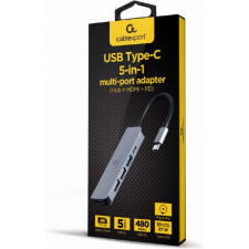 Gembird A-CM-COMBO5-03 base & duplicador de portas Com fios USB 3.2 Gen 1 (3.1 Gen 1) Type-C Prateado