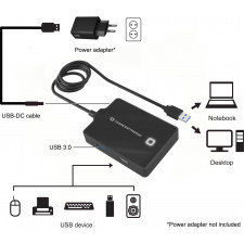 Conceptronic HUBBIES10B base & duplicador de portas USB 3.2 Gen 1 (3.1 Gen 1) Type-A Preto