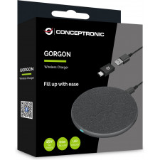 Conceptronic GORGON03G carregador de dispositivos móveis Auscultadores, Smartphone Cinzento USB Carregamento wireless