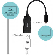 i-tec C31DP60HZP adaptador de cabo de vídeo 0,15 m USB-C 3.1 DisplayPort Preto