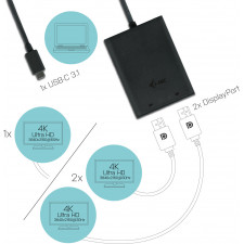 i-tec C31DUAL4KDP adaptador gráfico USB 3840 x 2160 pixels Preto