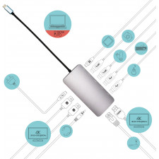 i-tec Metal C31NANODOCKPROPD base & duplicador de portas Com fios USB 3.2 Gen 1 (3.1 Gen 1) Type-C Prateado