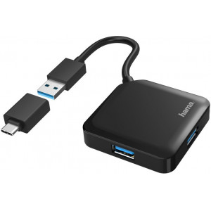 Hama 00200116 hub de interface USB 3.2 Gen 1 (3.1 Gen 1) Type-A + Type-C 5000 Mbit s Preto