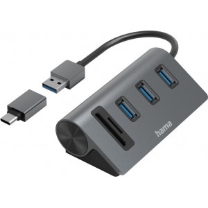 Hama 00200140 base & duplicador de portas USB 3.2 Gen 1 (3.1 Gen 1) Type-A Antracite, Preto