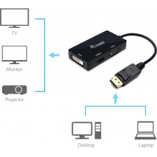 Equip 133441 adaptador de cabo de vídeo 0,24 m DisplayPort DVI-D + VGA (D-Sub) + HDMI Preto