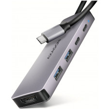 Axagon HMC-5H60 base & duplicador de portas Acoplamento USB 3.2 Gen 1 (3.1 Gen 1) Type-C Cinzento