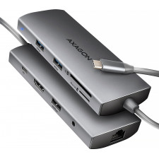 Axagon HMC-8HLSA base & duplicador de portas Com fios USB 3.2 Gen 1 (3.1 Gen 1) Type-C Cinzento