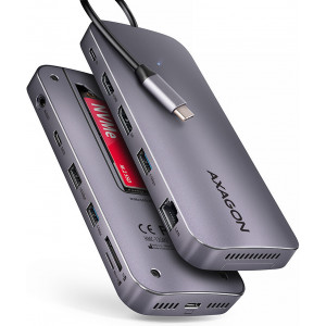 Axagon HMC-12GM2 base & duplicador de portas Com fios ROG XG Mobile + USB Type-C Cinzento