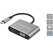 Conceptronic DONN16G base & duplicador de portas Com fios USB 3.2 Gen 1 (3.1 Gen 1) Type-C Preto, Prateado