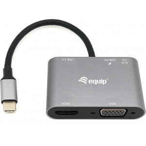 Equip 133483 base & duplicador de portas Com fios USB 3.2 Gen 1 (3.1 Gen 1) Type-C Preto, Cinzento