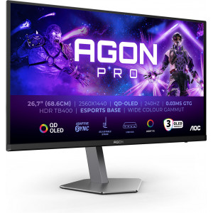 AOC AGON PRO AG276QZD2 monitor de ecrã 67,8 cm (26.7") 2560 x 1440 pixels Quad HD QD-OLED Cinzento