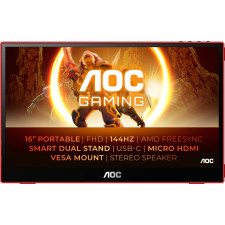 AOC 16G3 TV Monitor Portátil Preto, Vermelho 39,6 cm (15.6") TFT 1920 x 1080 pixels