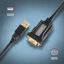 Axagon ADS-1PQN USB-A 2.0 - serial RS-232 DB9-M FTDI adapter cable 1.5m - Adapter - Digital Daten cabo de série Preto 1,5 m USB